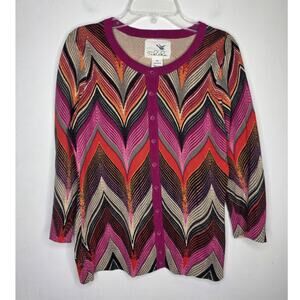 Tabitha pink cotton chevron long sleeve cardigan sweater - XS